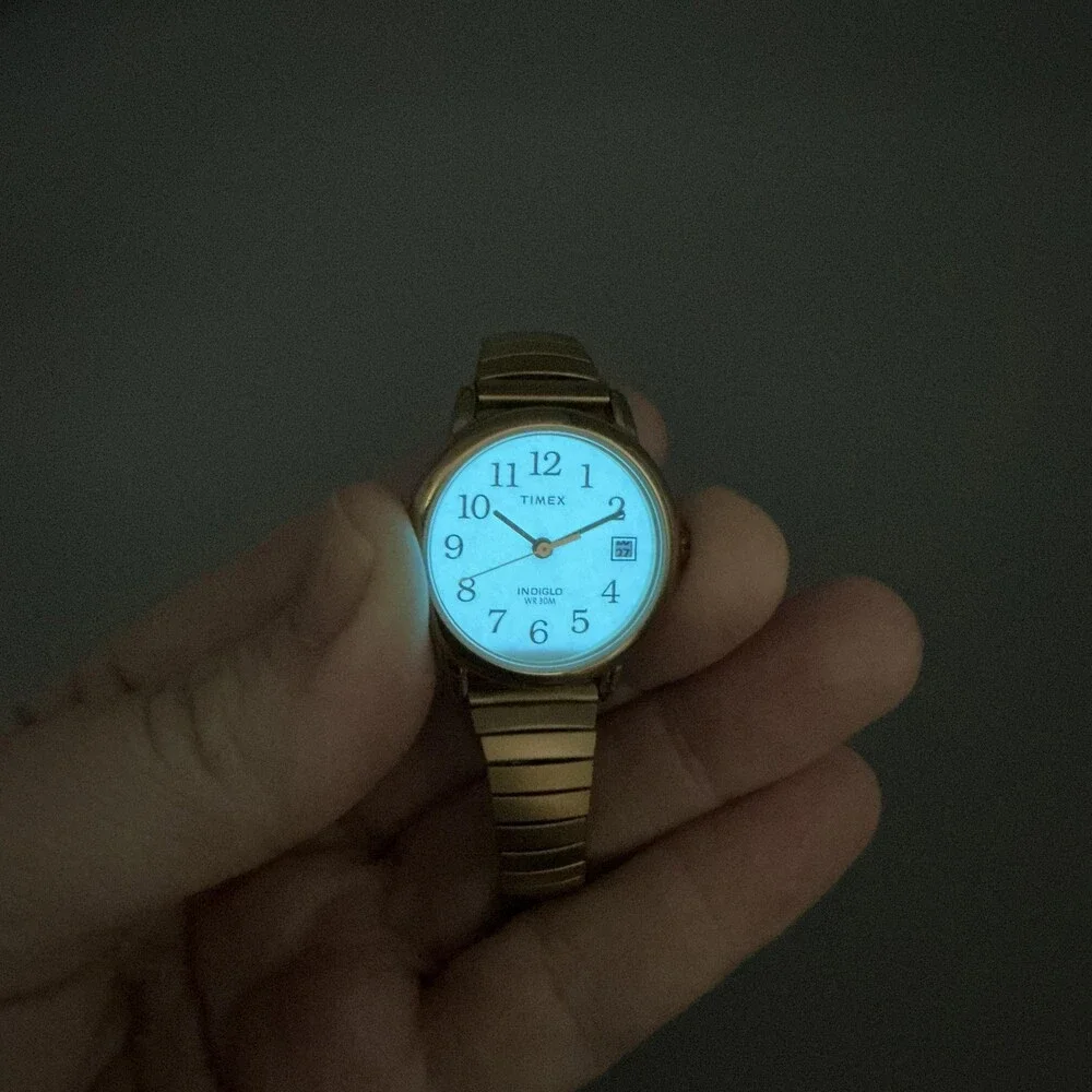 Timex Easy Reader Indiglo Womens Watch 25mm Gold Tone Date Stretch New Battery